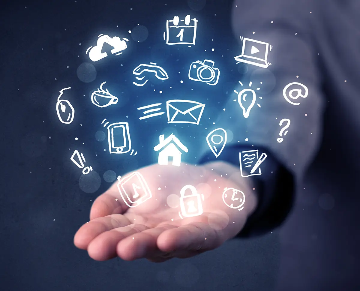 hand holding glowing-social media and technology